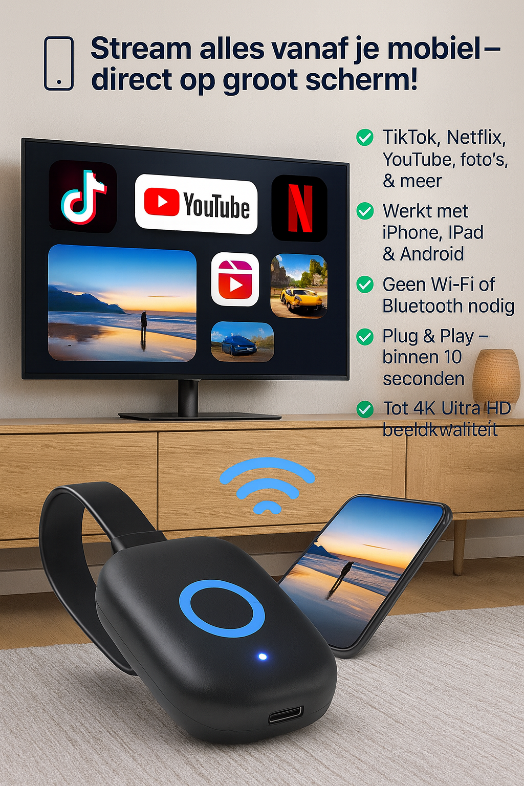 StreamLink™ | Stream alles direct op groot scherm, zonder wifi